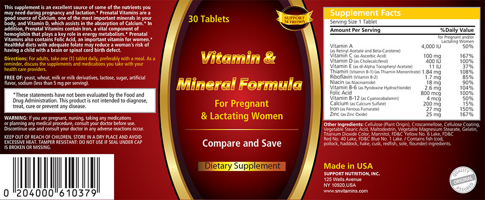 Vitamin & Mineral Formula For Pregnant & Lactating Women